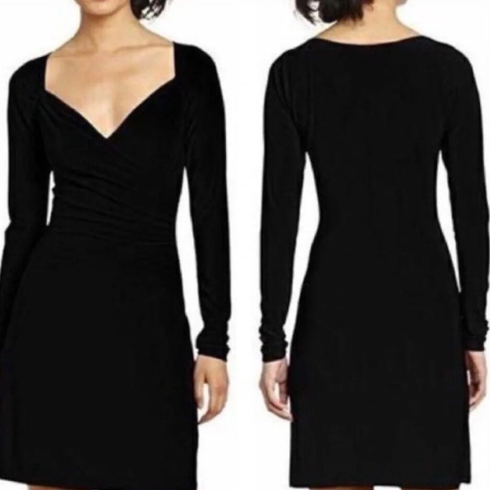 Norma Kamali Sweetheart Neckline Black Wrap Dress Stretch Jersey Long Sleeve XXL - Picture 3 of 8